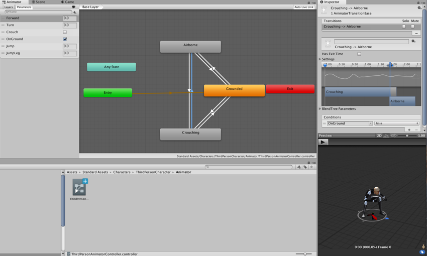 Typical view of an Animation State Machine in the Animator window