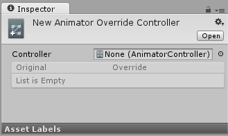 An Animator Override Controller with no Animator Controller assigned