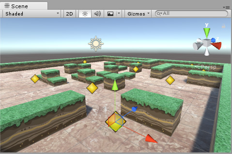 A yellow diamond icon assigned to multiple invisible GameObjects
