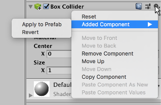 Context menu for added component