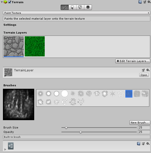 Paint Texture tool in the Terrain Inspector