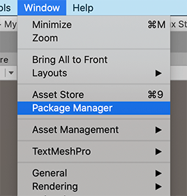 Access the Package Manager window from the Window menu