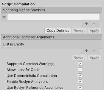 Script compilation settings for the WebGL platform