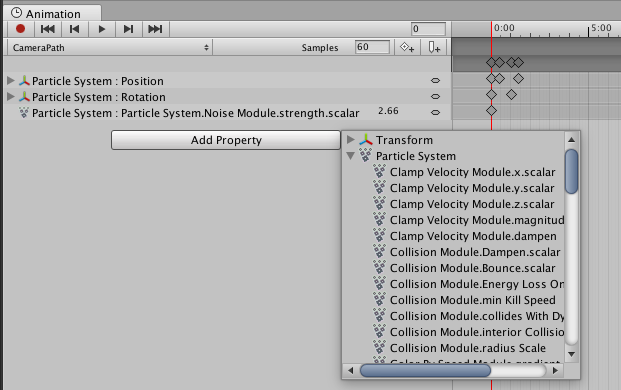 Add properties to the animation in the Animation Window.