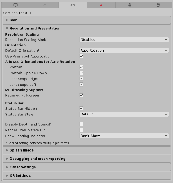 Unity - Manual: iOS Player settings