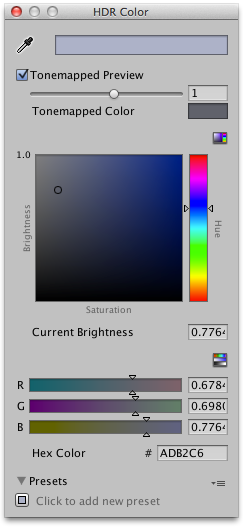 The HDR Color Picker window shown with the tonemapped option selected