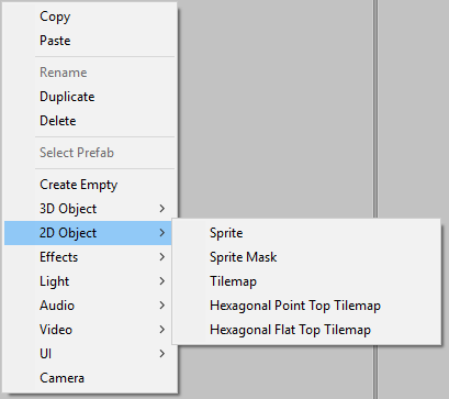 Hexagonal Tilemap options in the 2D Object menu